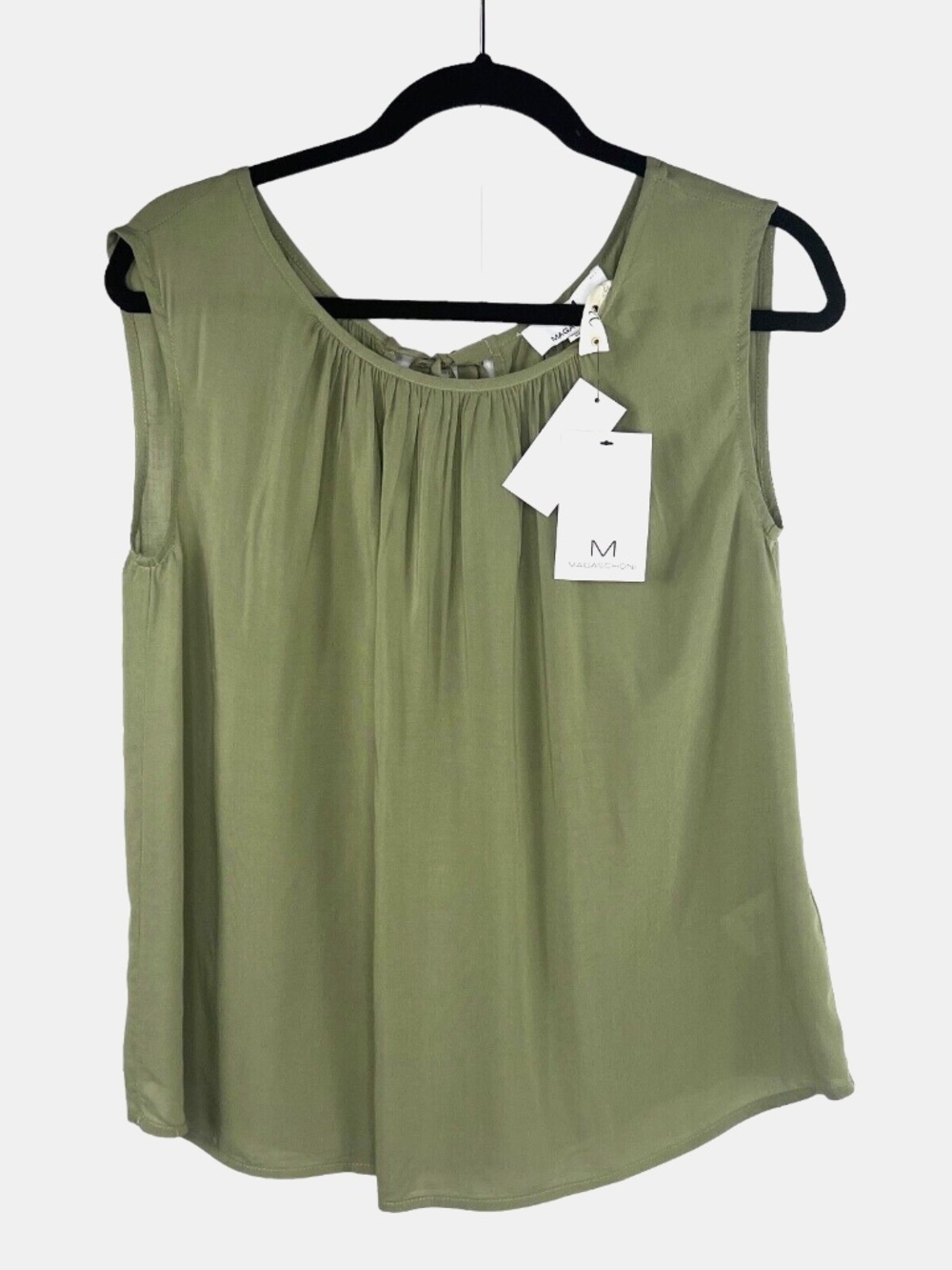 Magaschoni Sage Olive Green Viscose Sleeveless Tie Back Blouse Top NWT Small